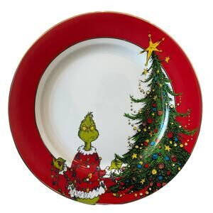 Dr Seuss How The Grinch Stole Christmas Dinner Plates Set of 4 Holiday Red New